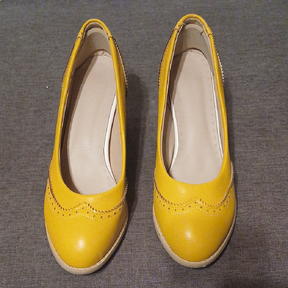 Yellow Brogue Flats with Perforated Detailing